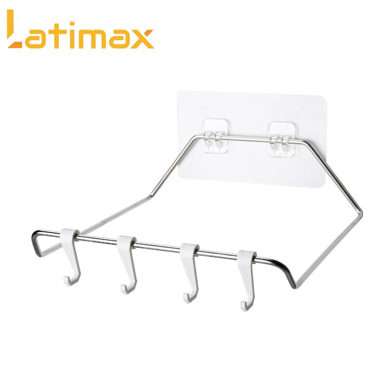 Giá treo Thau Chậu Rổ rá Dán tường khung Inox kèm 4 móc Latimax MTC1chịu lực tốt