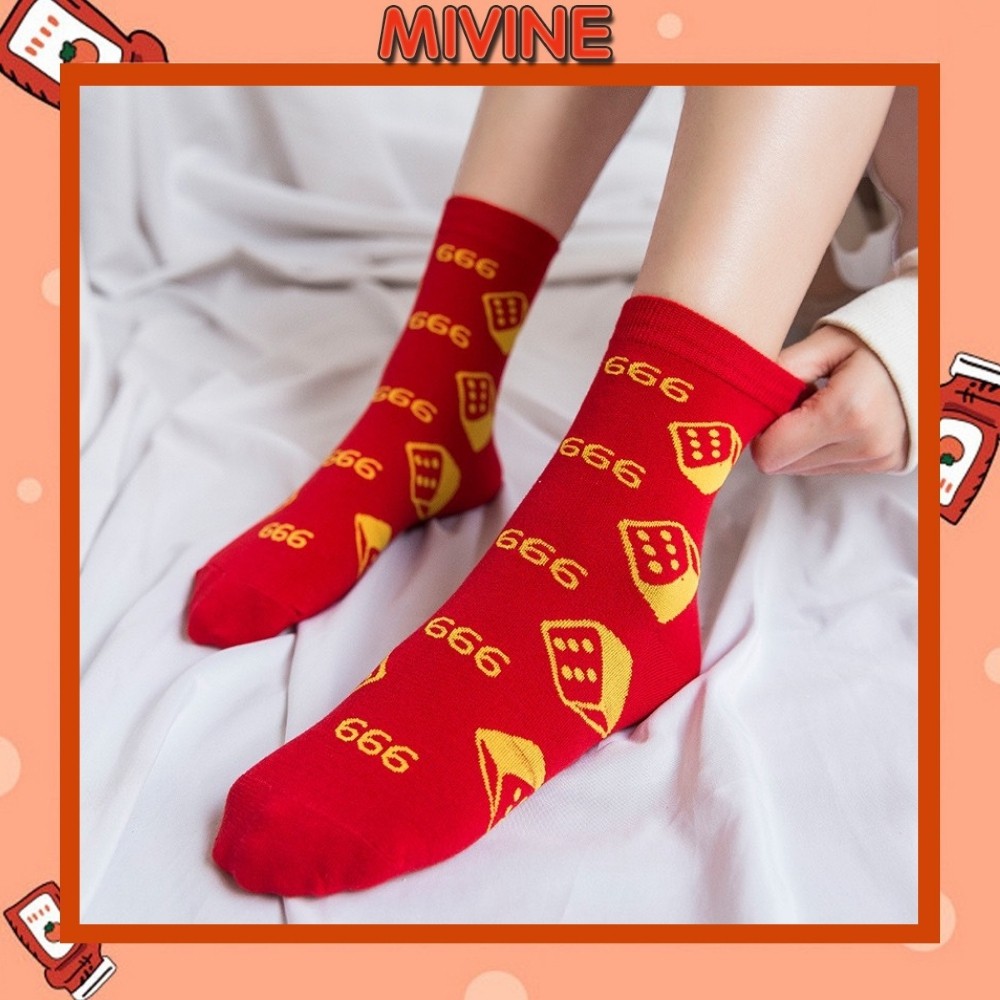 Vớ unisex Mivine thêu họa tiết sắc đỏ rực rỡ ấm áp xinh xắn TN114