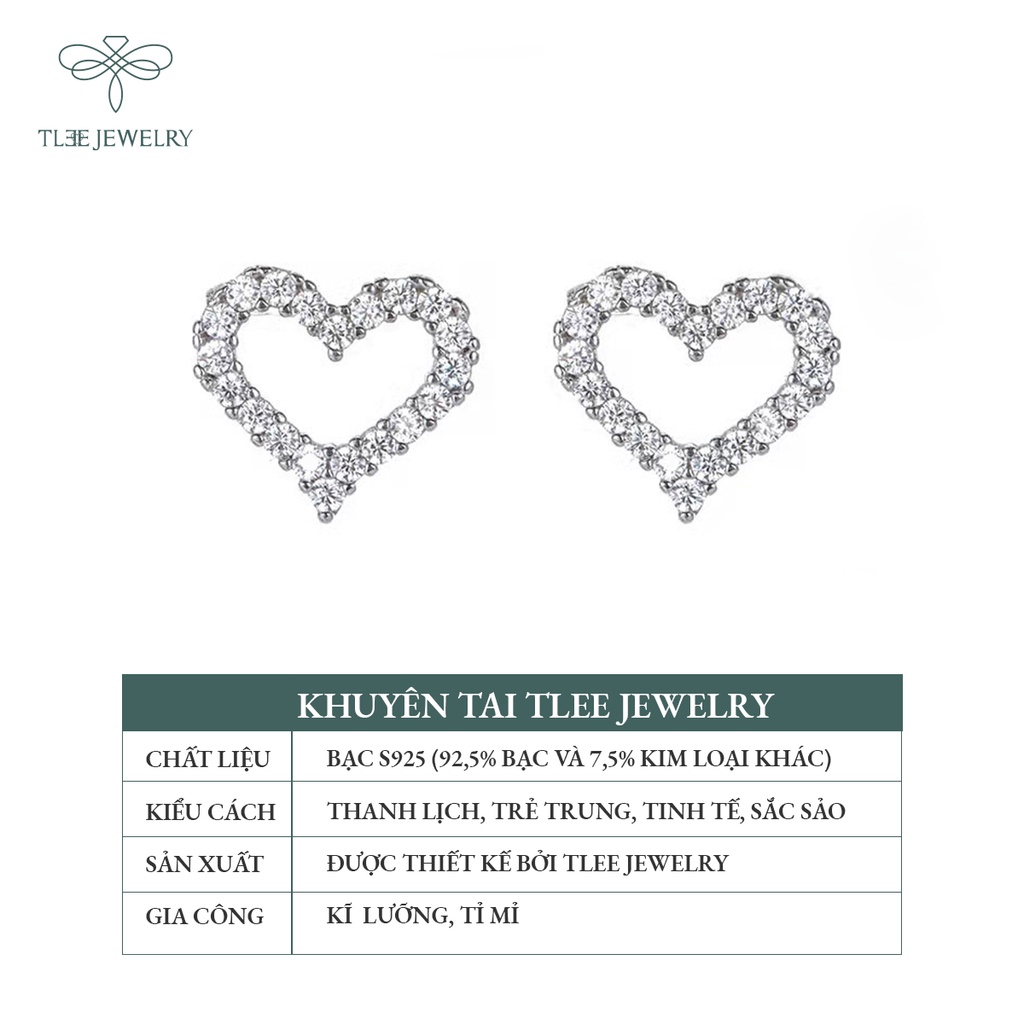 Khuyên tai bạc nữ TLEE tim rỗng nạm đá nhỏ viền lấp lánh NCJ B0198