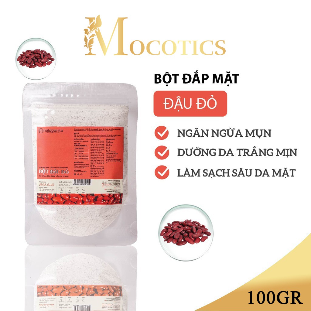 Bột Đậu Đỏ Nguyên Chất Đắp Mặt Nạ Ngăn Ngừa Mụn, Dưỡng Da Trắng Mịn MILAGANICS 100g (Túi Zip)