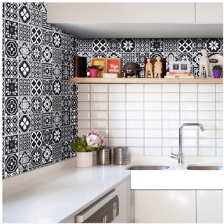 3m decal keo sẵn dán bếp hoa văn gạch bông đen trắng khổ 60cm