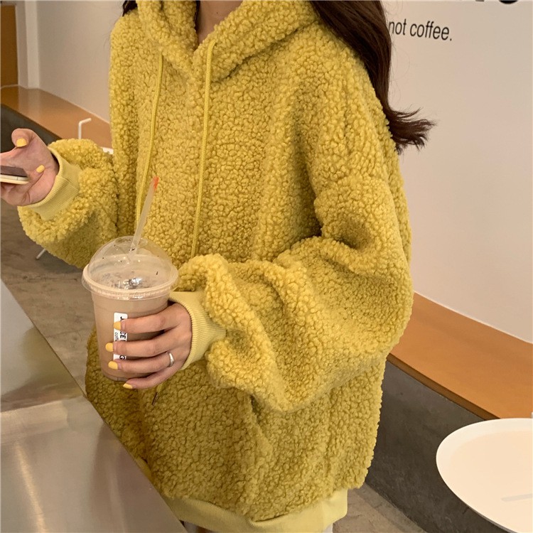 (ảnh thật, Full size) áo hoodie nỉ lót bông xù nữ tai gấu dễ thương ulzzang