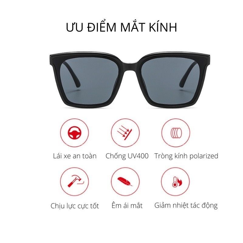 Kính mát gọng vuông nam nữ mắt đen chống tia uv phong cách Hàn Quốc