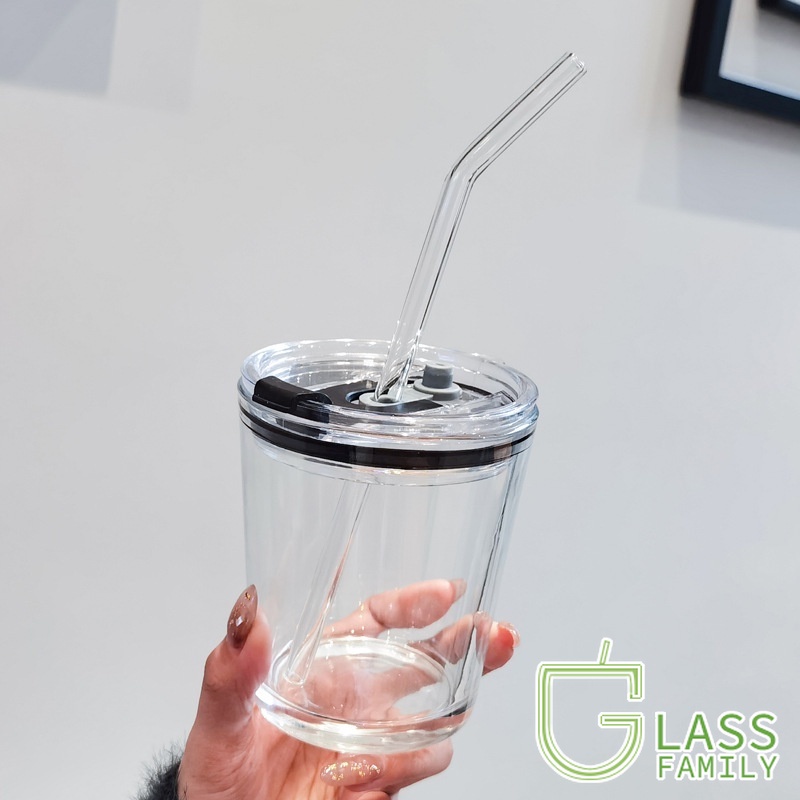 GF Reusable Smoothie Cups Glass Coffee Cup with Lid and Straw Drinking Glasses for Milk Smoothies Bubble Tea Juice Coffee