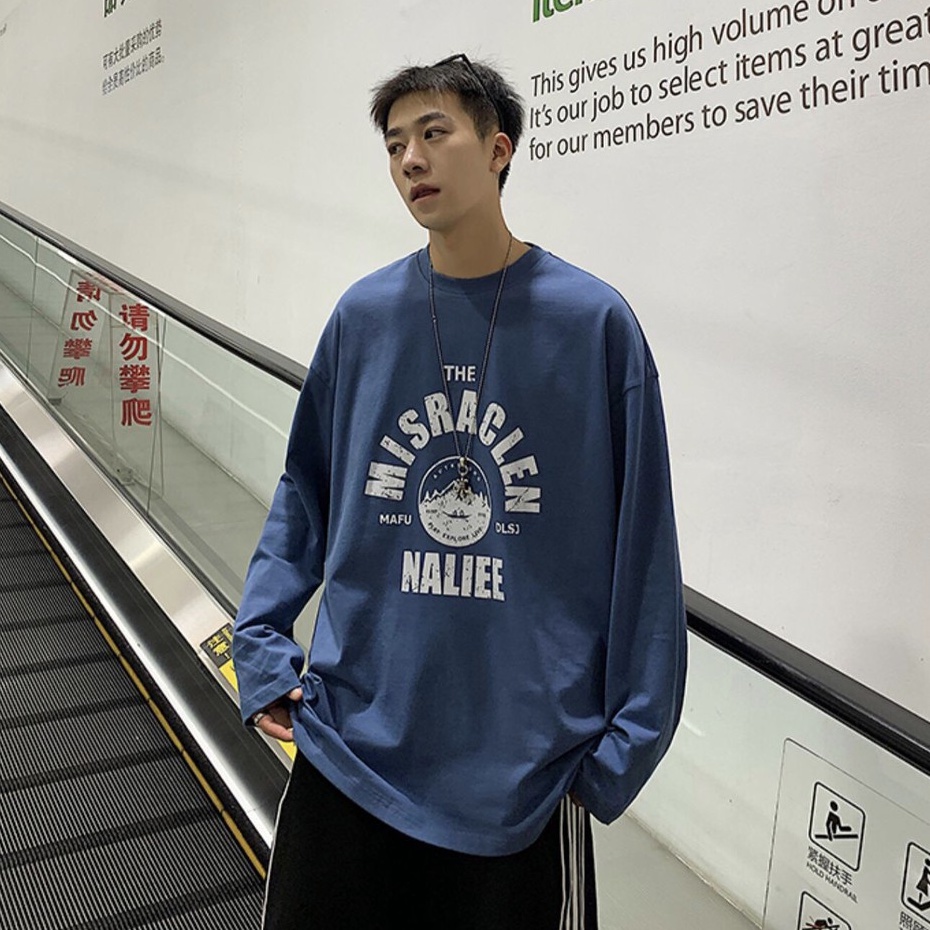 Áo thun tay dài nam nữ form rộng 2N Unisex phông cotton in Naliee màu xanh/trắng/đen