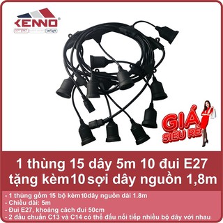 1 Thùng 15 Dây 5m 10 Đui E27 tặng kèm 10 sợi dây nguồn 1,8m