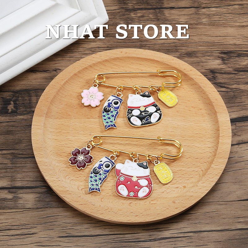 Trâm cài áo trang trí hình mèo Nhật Bản, ghim cài áo brooch Nhat Store Accessories