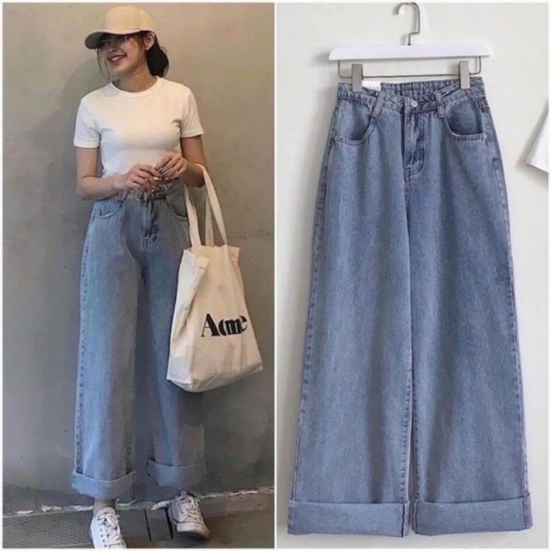 (Sales) Quần jeans ống rộng màu sắc cổ điển, kiểu dáng đơn giản thoải mái mang mang nét đẹp hơi hướng thường nhật.