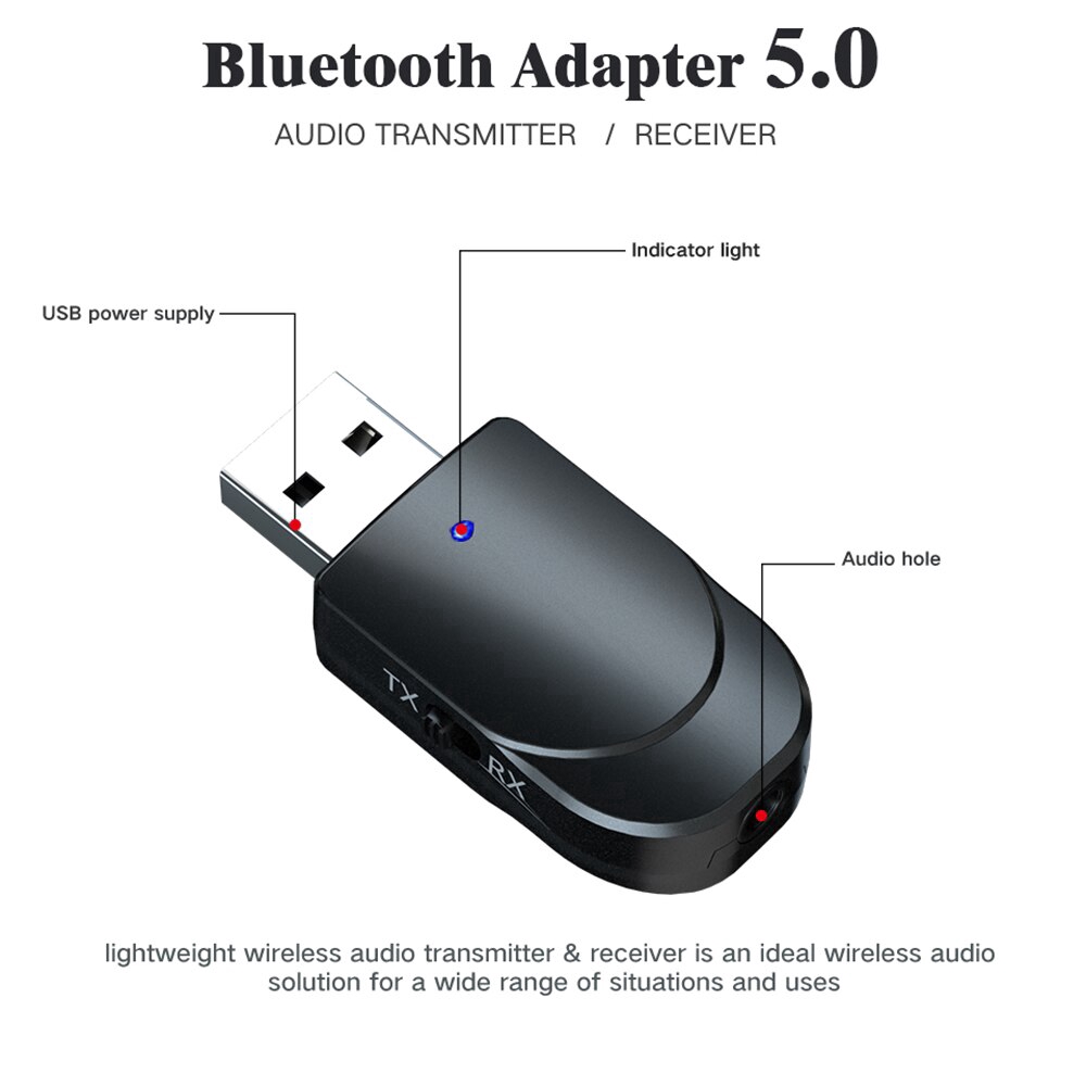 Bộ chuyển đổi thu phát âm thanh Bluetooth 5.0 với cáp AUX 3.5