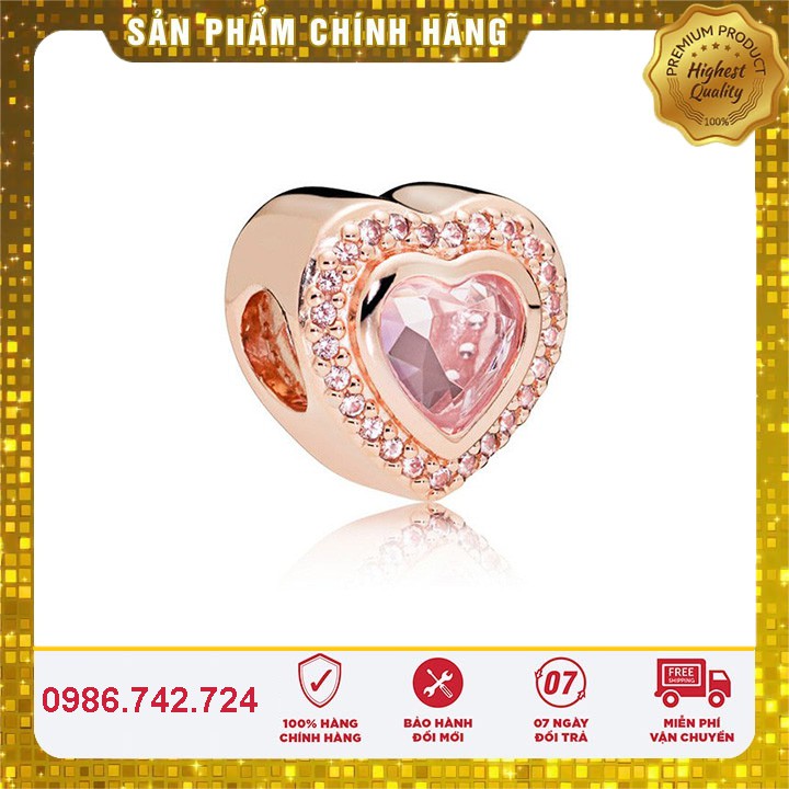 [Hàng cao cấp] Charm Bạc S925 ALE Cao Cấp - Charm xỏ Trái Tim đính đá cubic hồng - Mã sản phẩm NTD00004