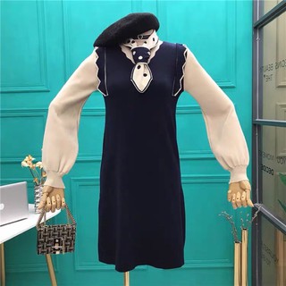 Đầm len suông kèm khăn cổ nữ tính