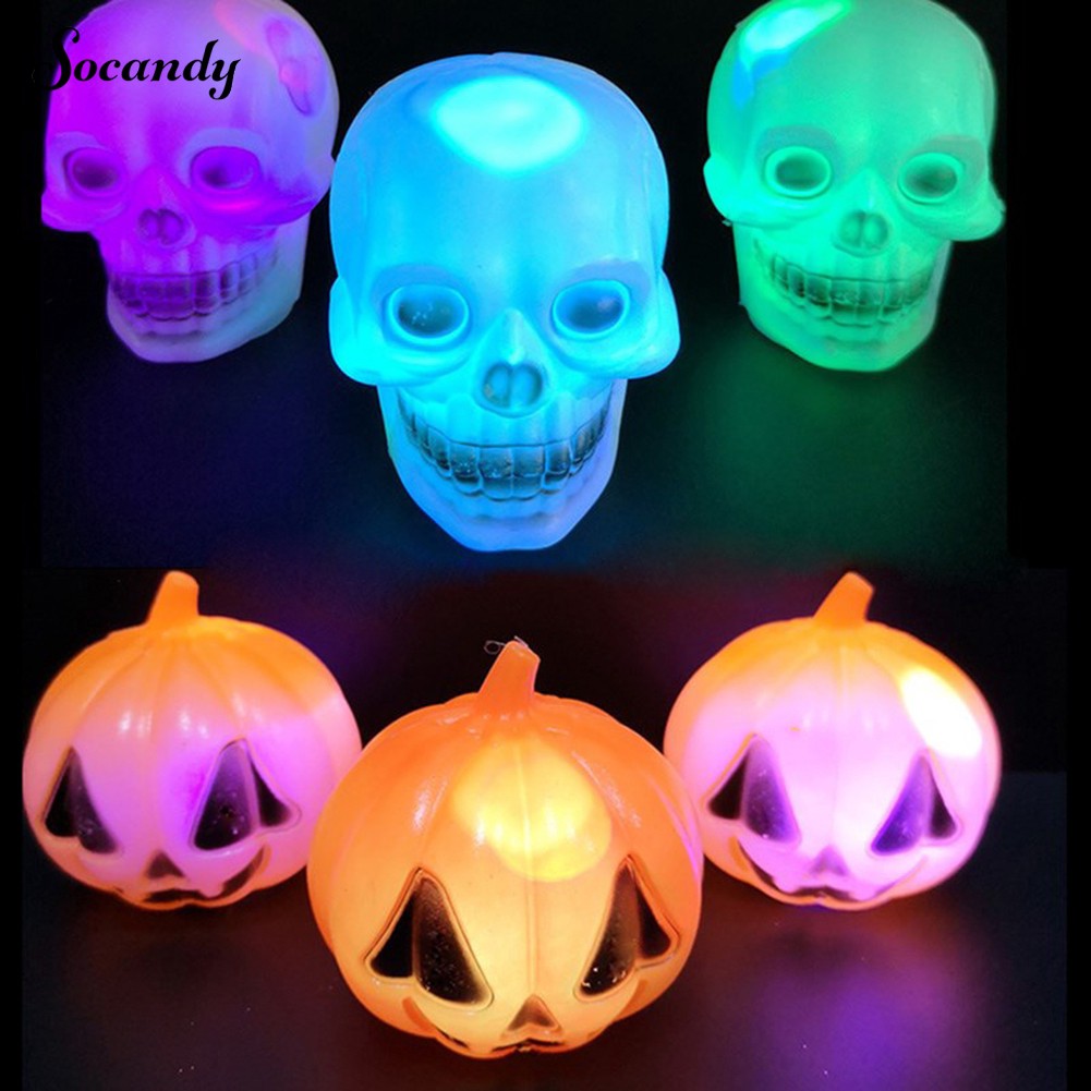 Đèn LED trang trí Halloween hình đầu lâu/ bí ngô tùy chọn