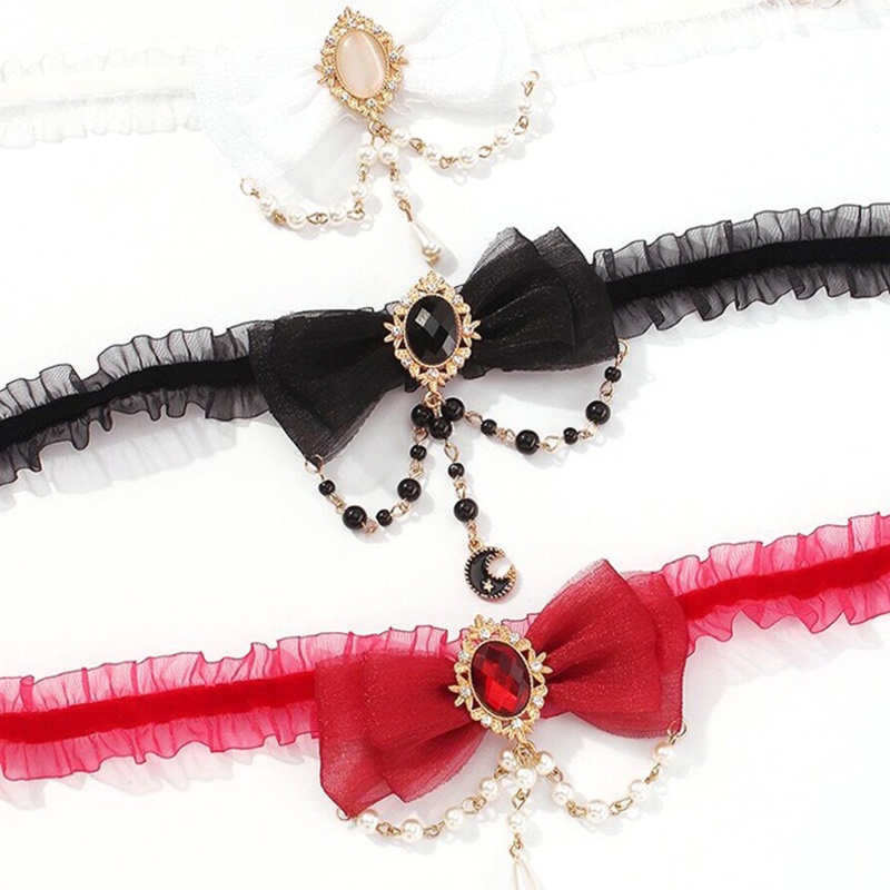 Vòng Cổ Choker Đính Nơ Và Ngọc Trai Nhân Tạo Thời Trang Dành Cho Nữ