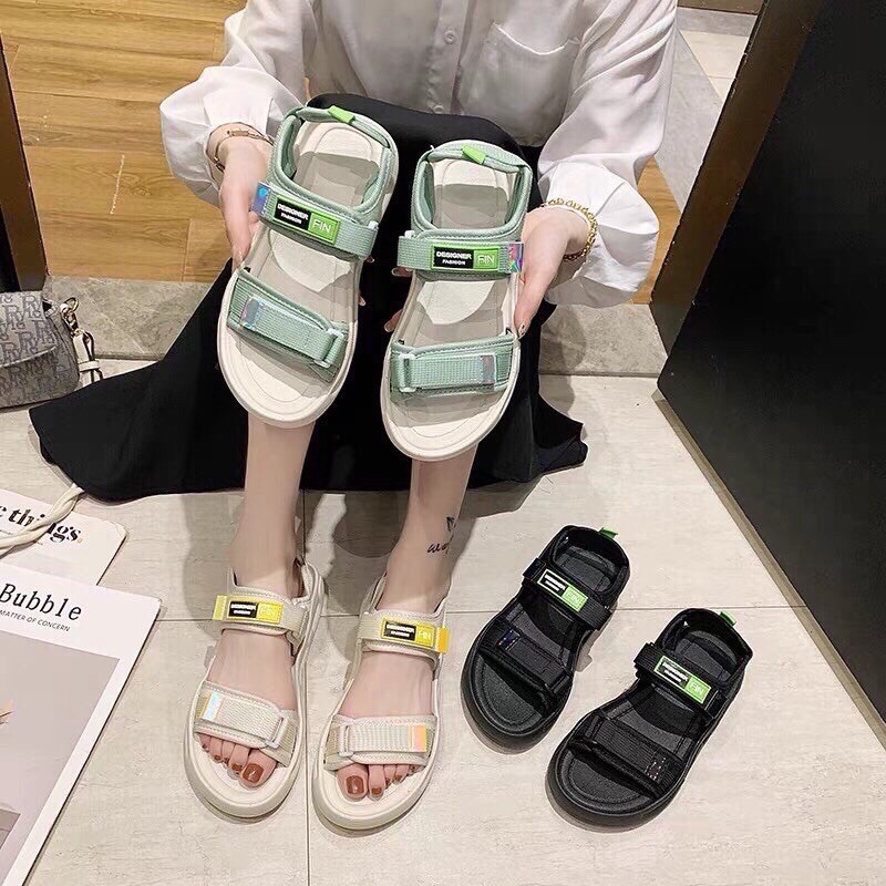 [RẺ NHẤT SHOPEE] Giày sandal nữ học sinh 2 quai chữ FIN tag màu sz kép đi siêu thích