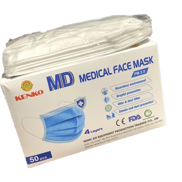 Khẩu Trang Y Tế MD Kenko Cao Cấp Công Nghệ Kháng Khẩn 4 Lớp, 50 Cái/Hộp Màu Xanh, Trắng, Xám