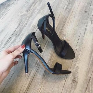 Giày Cao gót nhọn đen mờ quai ngang mờ 7p