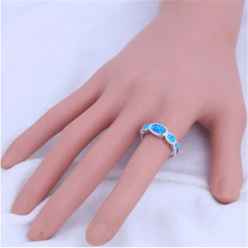 Nhẫn Đính Đá Opal Xanh Thời Trang Cho Cặp Đôi