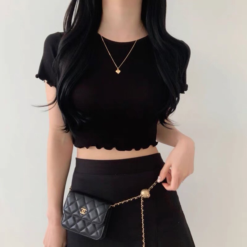 Áo Croptop Tay Ngắn Viền