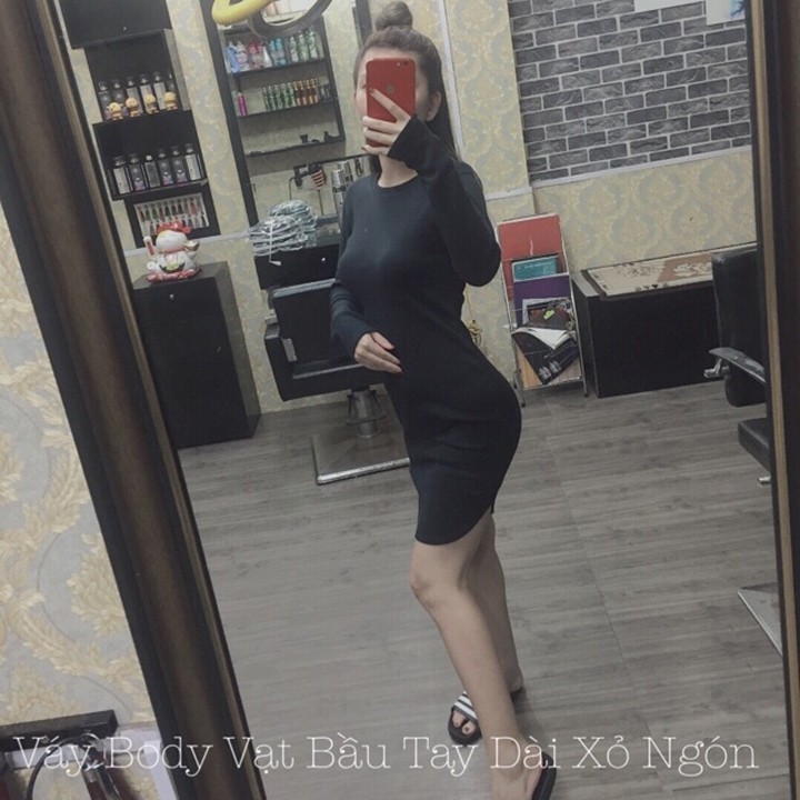 Váy body 💕 FREESHIP 💕 Đầm body tay dài vạt bầu xỏ ngón DAM0010