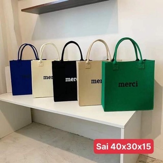 Túi Tote Nữ Quai xách Hàn Quốc In chữ MERCI trẻ trung thời trang