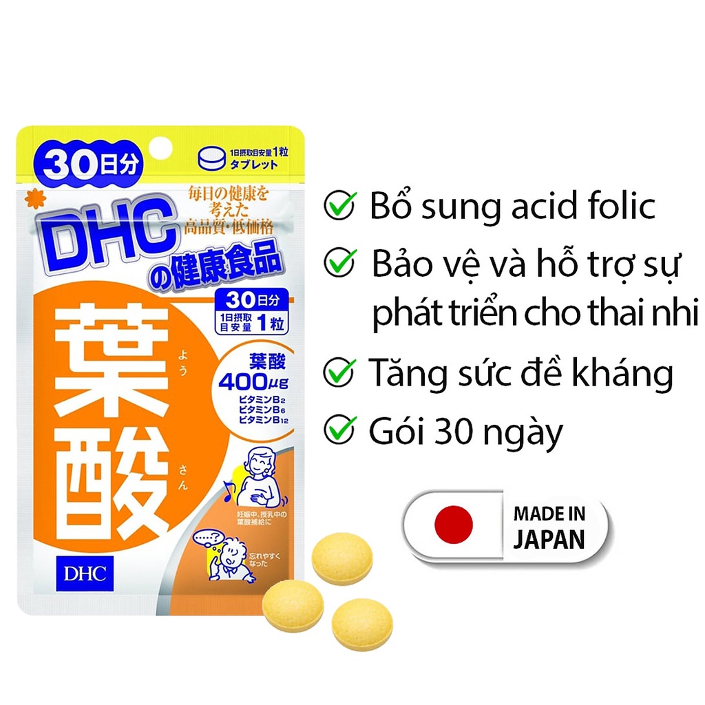 Viên Uống Vitamin Dành Cho Bà Bầu DHC Folic Acid Nhật Bản 30viên/gói