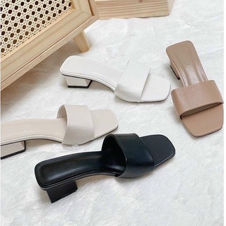  Guốc Dép Nữ Quai Ngang Bản To Đế Vuông 3 Phân Màu Trắng Đen Nude Hot Trend Hàn Quốc mã N36 