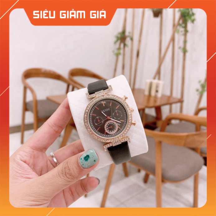 [Mã FAMAYFA2 giảm 10K đơn 50K] Đồng hồ nữ GUOU 3 MAY mặt đính đá sang trọng dây da mềm mại cực đẹp