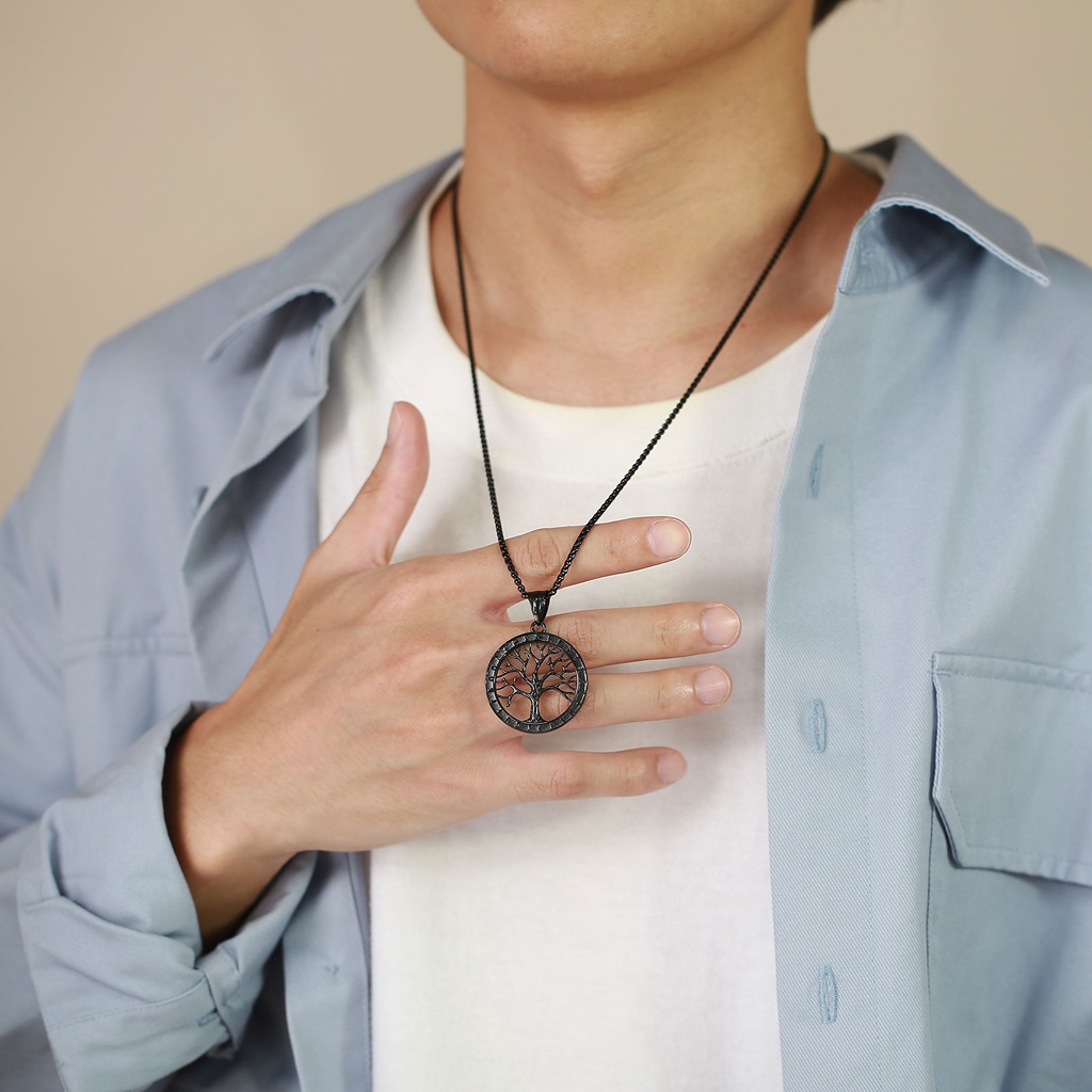 Vòng cổ Bằng Thép Không Gỉ Mặt Hình Cây Sự Sống Màu Đen Bạc Cá Tính Thời Trang Thường Ngày Cho Nam