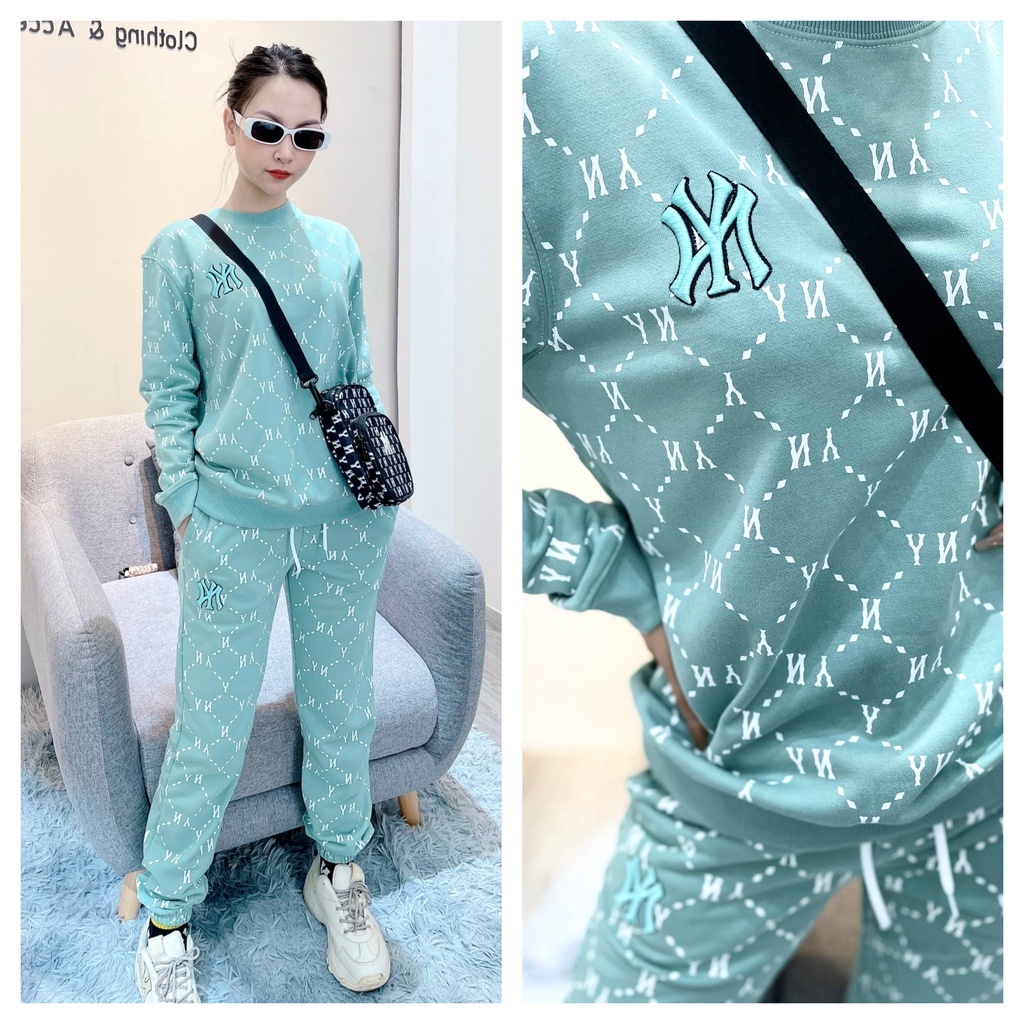 (HÀNG XUẤT XỊN)  Áo tay dài xanh in Monogram trắng M/L/B N/Y BLUE Logo Thêu Sắc nét Full tag-code Size S M L Có quần bán