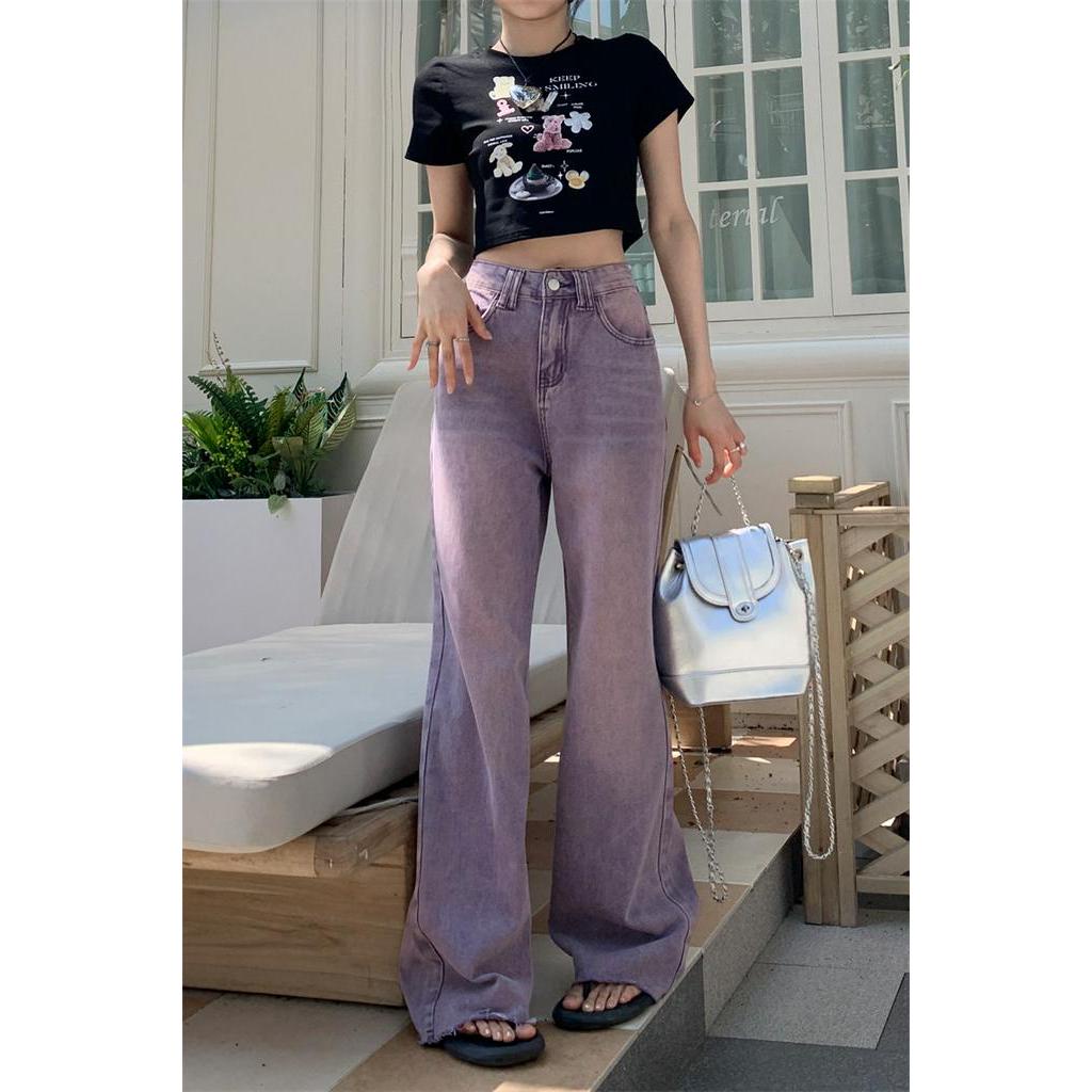 Quần Jean Nữ Lưng Cao Ống Rộng Màu Tím Thời Trang 64039