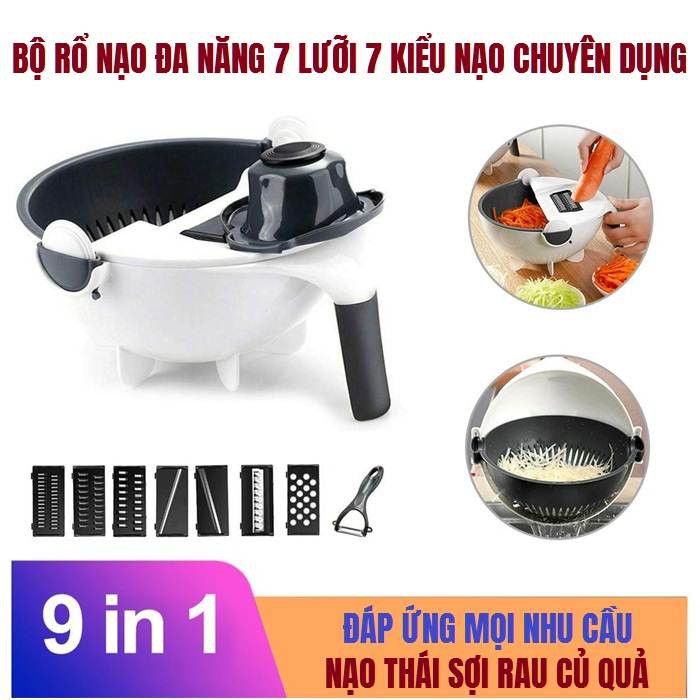 Dụng Cụ Nạo Rau Củ Quả Kèm Rổ Đa Năng 9 In 1