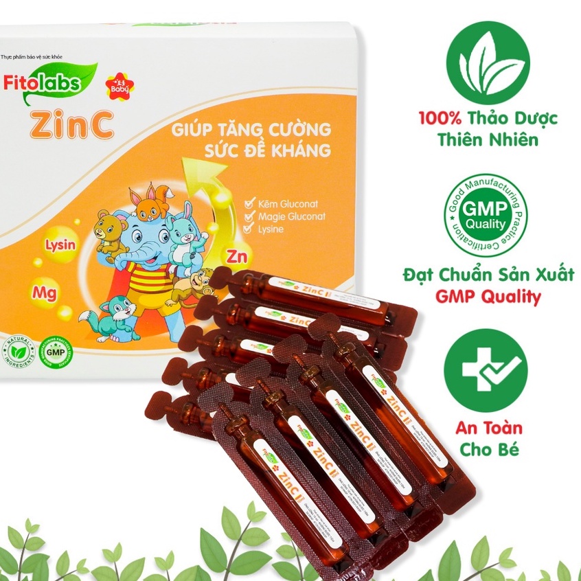 Kẽm ống Fitolabs Zinc tăng đề kháng kích thích ăn ngon tiêu hóa tốt hấp thu dinh dưỡng bé Hộp 20 ống suckhoechomoinha