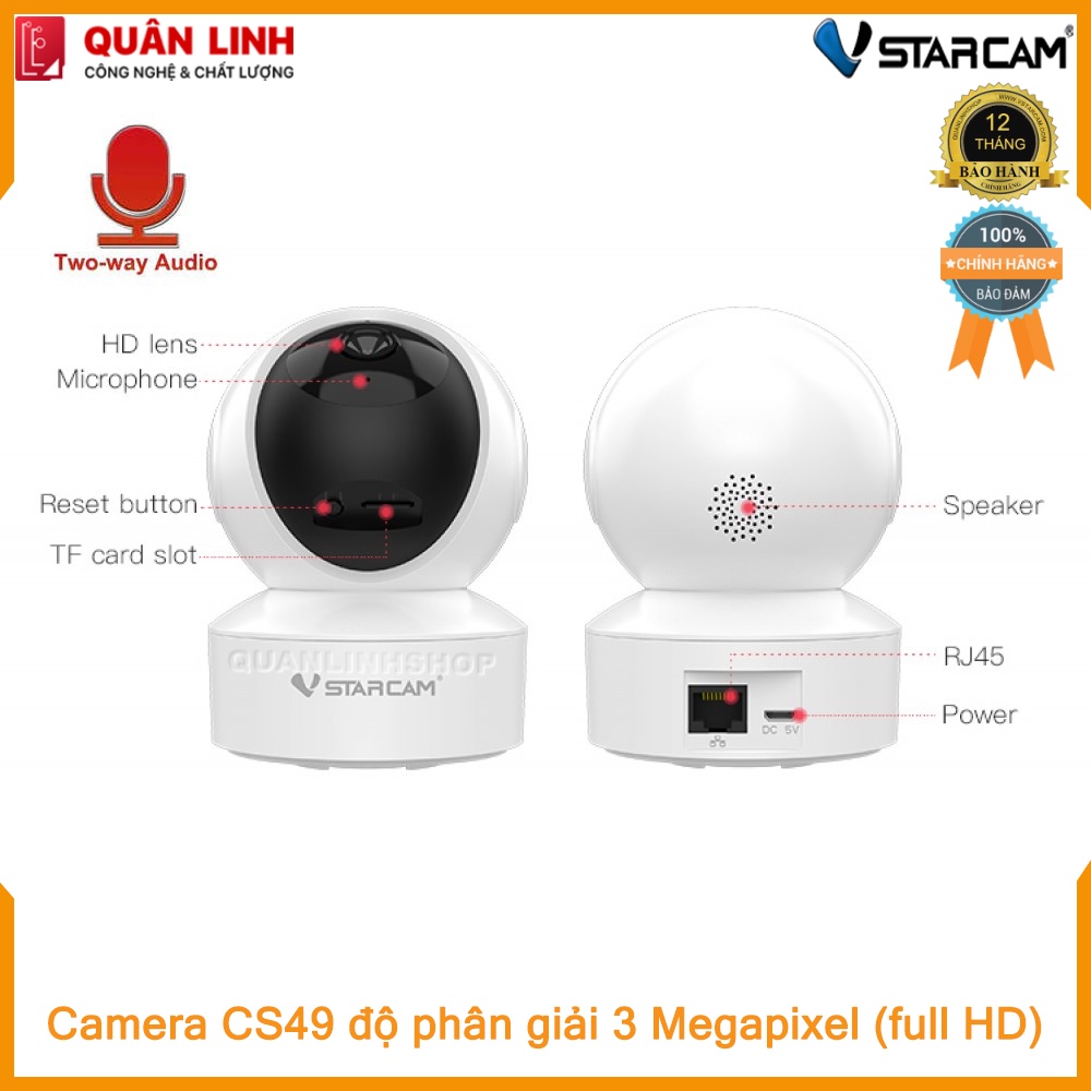 Camera trong nhà Vstarcam CS49 Full HD 1296P , tích hợp AI, bảo hành 12 tháng