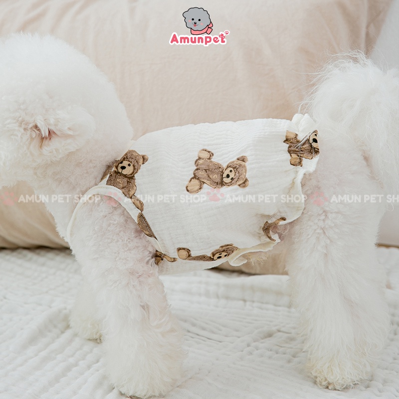 Áo Cho Chó Mèo Hoạ Tiết Gấu Cực Dễ Thương Phong Cách Hàn Mẫu Áo Hai Dây Cho Thú Cưng Mùa Hè Amun Pet
