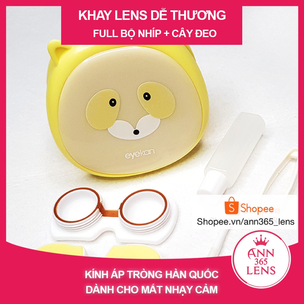 Hộp đựng lens thời trang , khay lens hình thú có tai dễ thương đầy đủ phụ kiện đeo lens đi kèm | Ann365 Lens