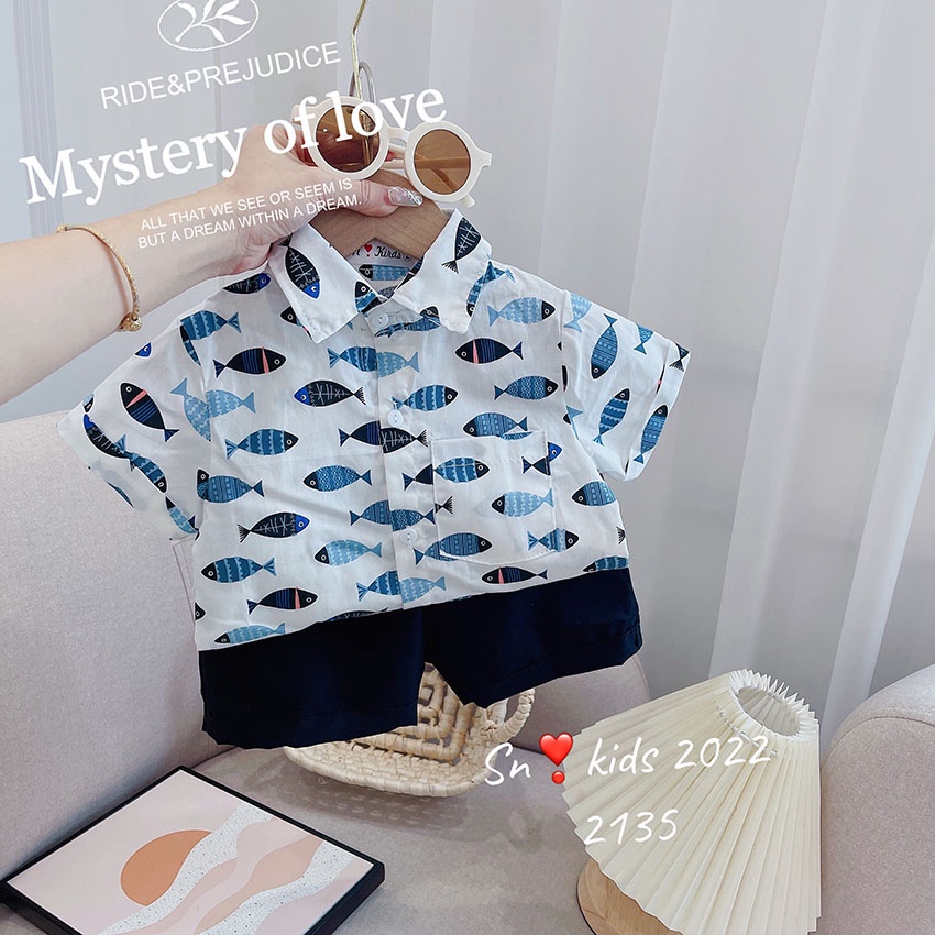 Bộ Quần Áo Trẻ Em Cộc Tay In Hình CÁa Dễ Thương Cho Bé Từ 8-20kg Mã CT63