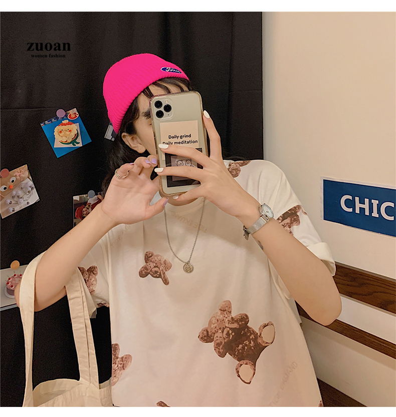 SUXI Áo thun nữ tay ngắn in họa tiết hoạt hình thời trang