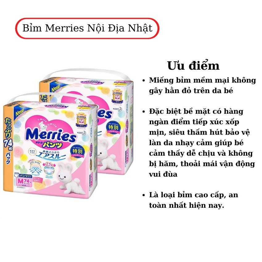 Tã/Bỉm quần/dán Merries mẫu mới size NB82/S76/M60/M64/L50/XL44/XXL28