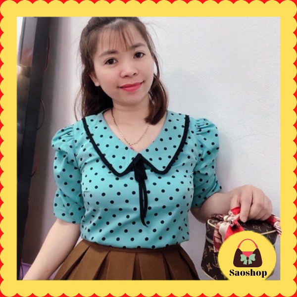 [ ẢNH THẬT] Áo sơ mi nữ chấm bi/ áo công sở nữ màu kem chất vải đẹp/ tay bồng chấm bi