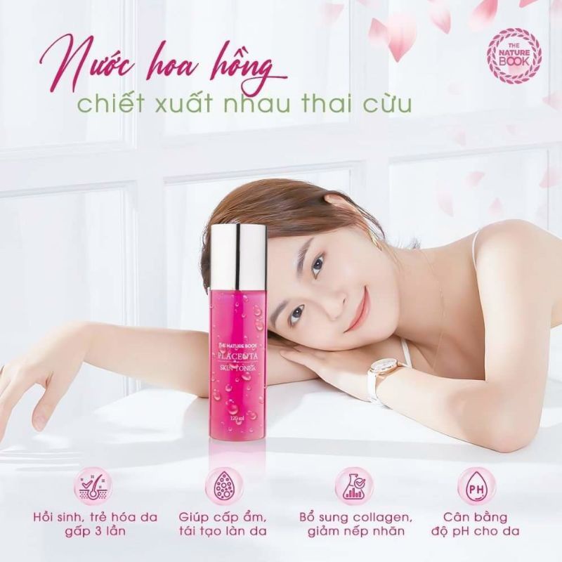 Nước hoa hồng phục hồi dưỡng trắng cấp ẩm cân bằng da chiết xuất nhau thai cừu,The Nature Book Placenta Skin Toner 120ml