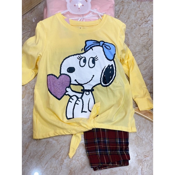 Bộ dài tay bé gái in hình cún cưng , set COTTON quần kẻ, made in Việt Nam, bộ buộc nơ cho bé