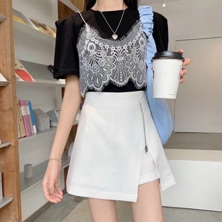 Quần giả váy - quần short nữ cạp cao kéo khoá cạnh ( có lót quần bên trong)