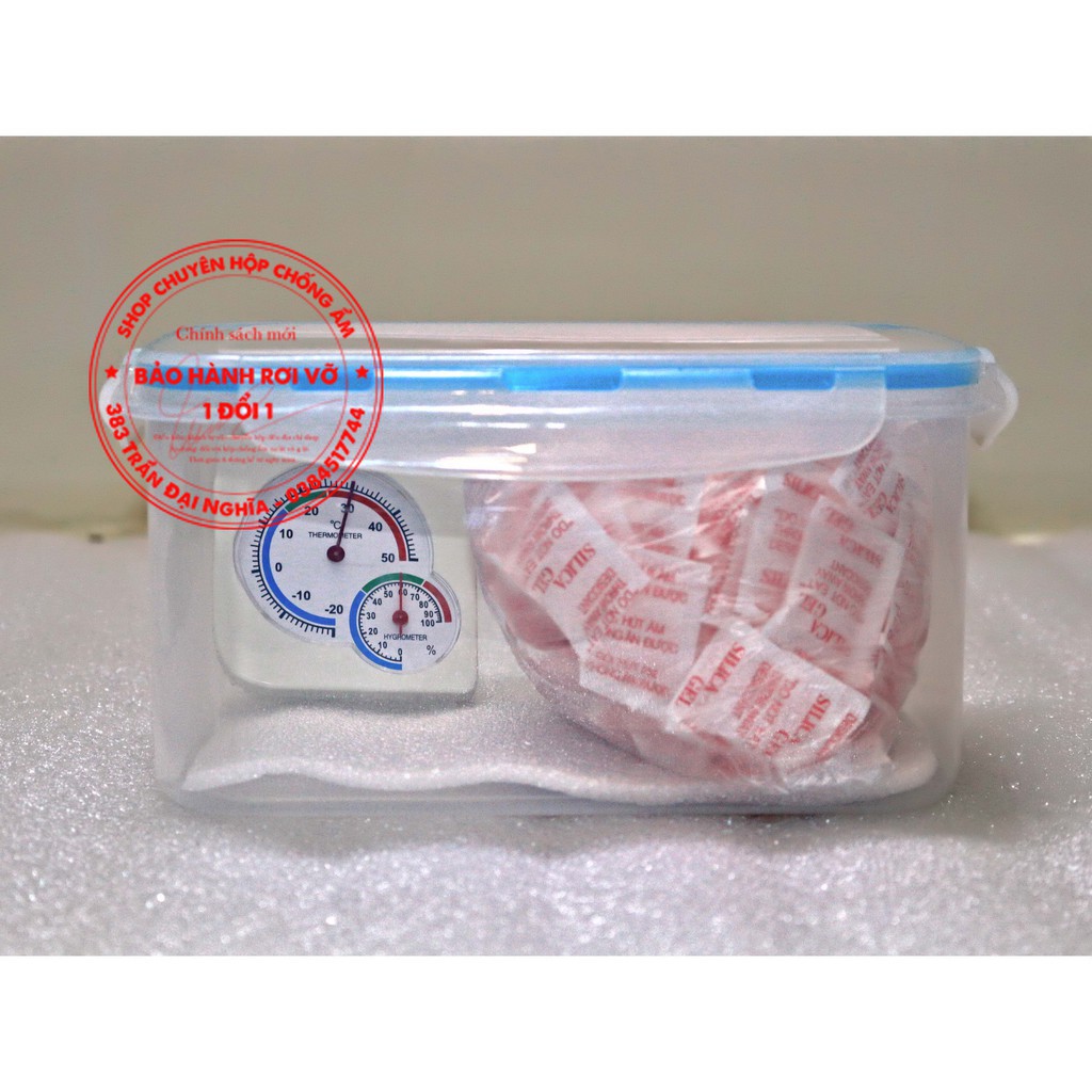 Combo hộp chống ẩm 4l +150g hạt hút ẩm + Ẩm kế chuyên dùng cho máy ảnh