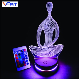 Ngồi thiền, Đèn 3D led, đèn 16 màu thay đổi, đèn đổi màu, quà tặng, đèn mica, VFAT Shop