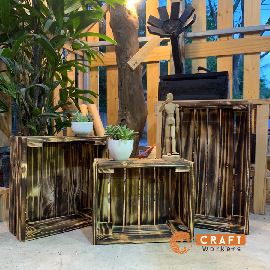 Thùng gỗ pallet vân khò lửa decor vintage