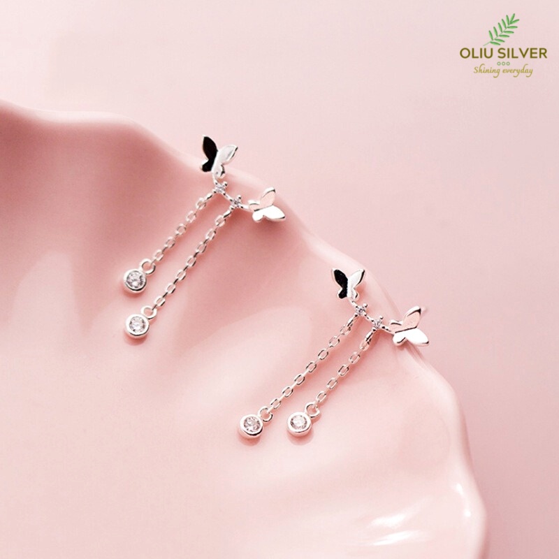 Bông Tai Bạc S925 Butterfly Tua Rua Xinh Xắn | Khuyên Tai Nữ Trang Sức Bạc Thời Trang