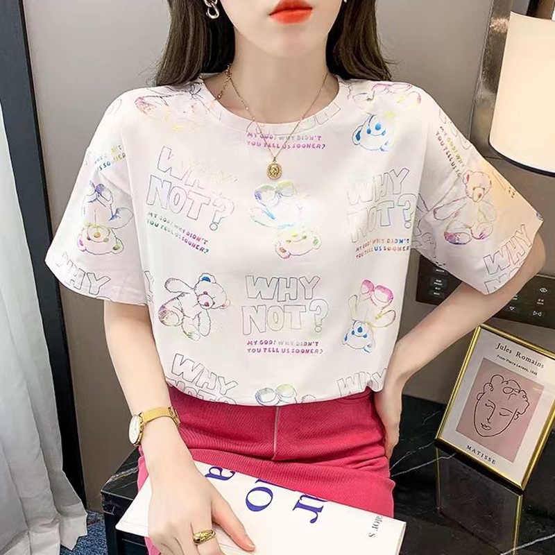 Áo Thun Tay Ngắn Cổ Tròn In Họa Tiết Thời Trang Mùa Hè Mới Cho Nữ