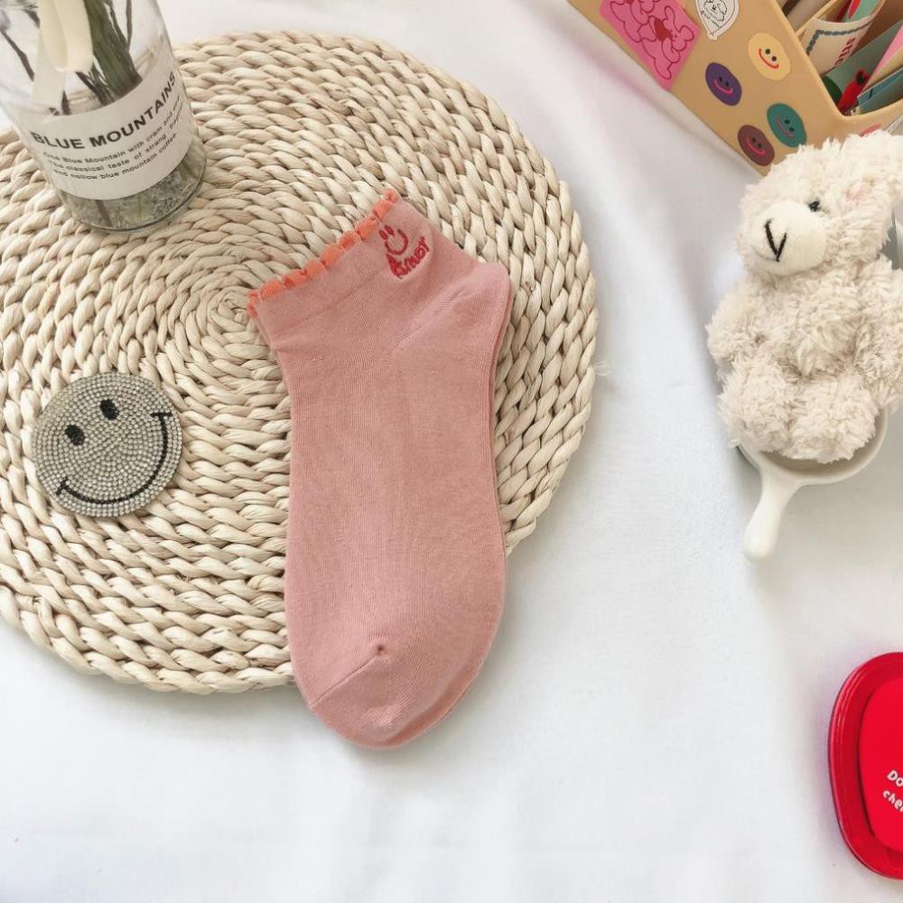 Tất Nữ Cổ ngắn Màu trơn Thuê hình Cotton Ulzzang Hàn Quốc Tất Cố thấp Nữ Dễ thương Nhật Bản