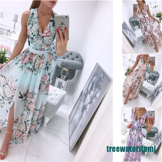 Đầm maxi chất chiffon hoạ tiết hoa thiết kế cổ chữ v quyến rũ