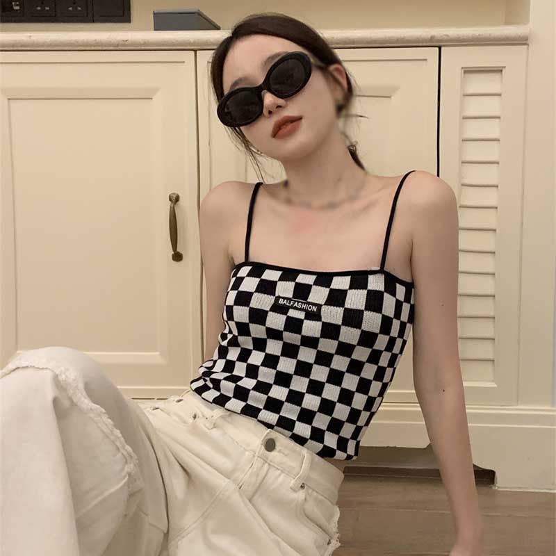Áo Thun Croptop Họa Tiết Sọc Caro Phong Cách Mùa Hè Cá Tính